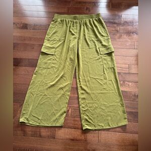 Michael Kors Pants Womens Olive Green Stretch Crepe Wide Leg Cargo Utility XL